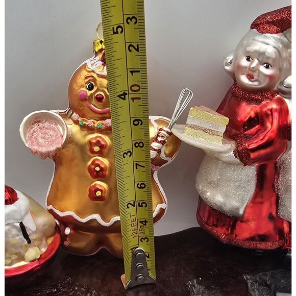 5 Blown Glass Christmas Ornaments ~ Gingerbread Mr And Mrs SANTA CLAUS Sweets - Picture 6 of 8